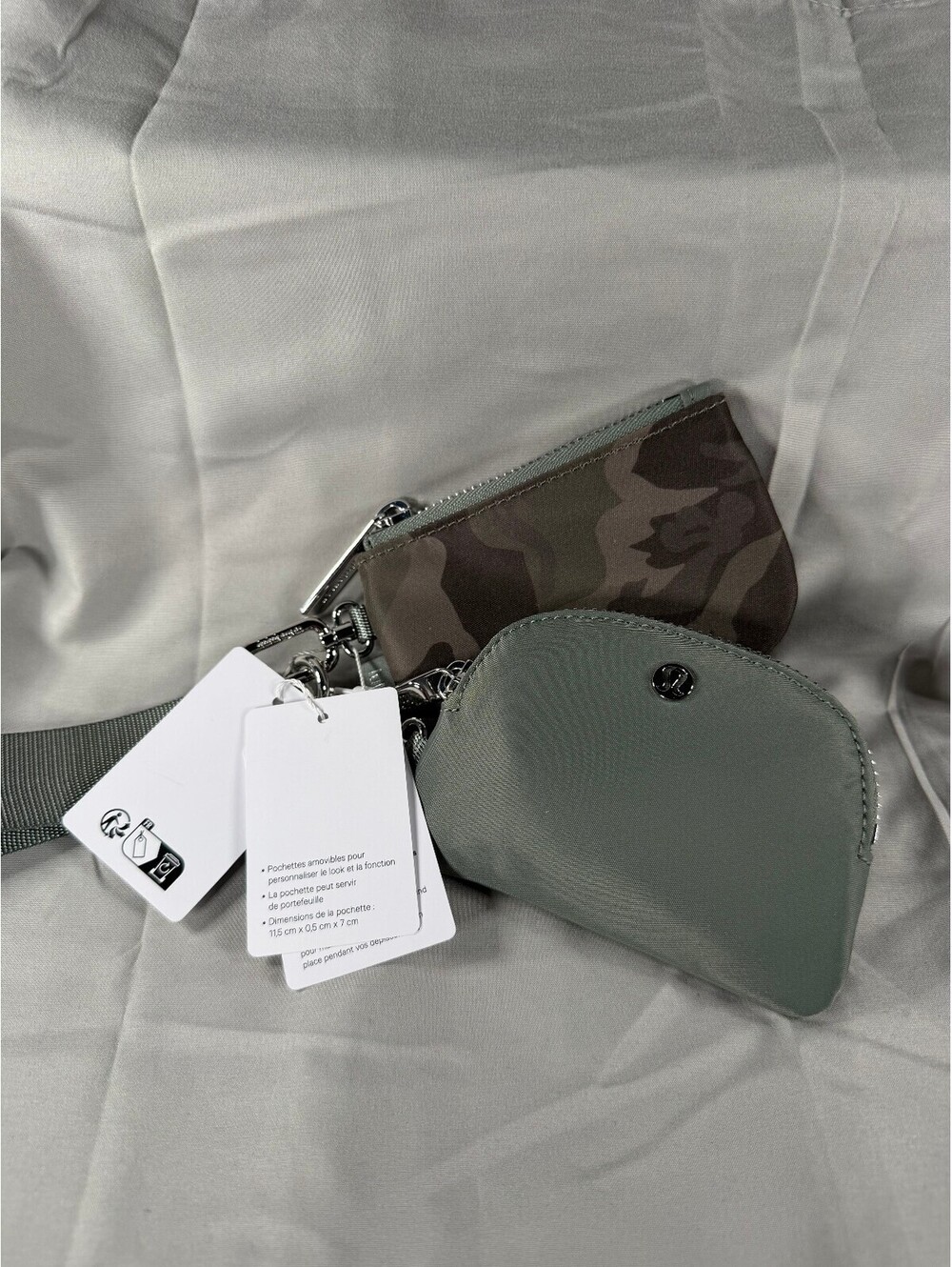 Lululemon Green and Camouflage with Gray/Silver Hardware Dual Pouch Wristlet